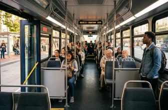 Passagers diverse dans un bus public Route 22 Downtown