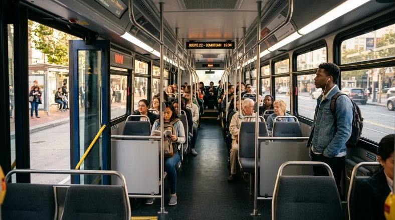 Passagers diverse dans un bus public Route 22 Downtown