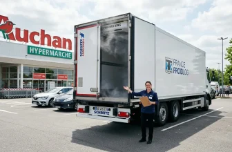 Camion frigorifique France Froidlog devant magasin Auchan