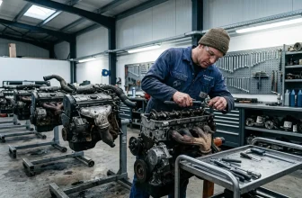 Technicien Peugeot répare moteur dans atelier professionnel