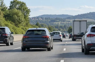 Une voiture générique se fond dans le trafic d’une route à plusieurs voies.